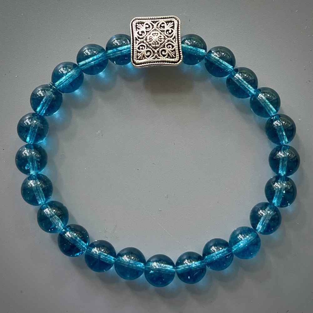 Dark Blue Crystal Handcrafted Beaded Bracelet with Silver Accent - Picture 5 of 7